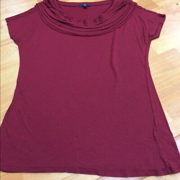 Gap Womens Top Size Small Burgandy Wine Soft Rayon Knit Ruffle Neck - Picture 6 of 7